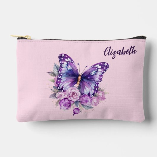 Pochette À Accessoires Fleurs violettes roses papillon (Recto)