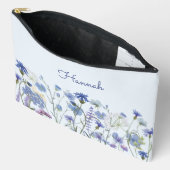 Pochette À Accessoires Floral de Fleur sauvage d'aquarelle bleu monogramm (Ouvrir)