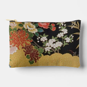Pochette À Accessoires Floral d'or et de noir oriental japonais Kimono