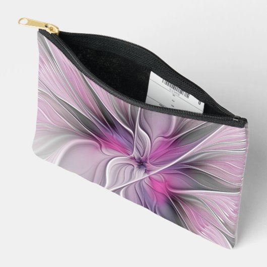 Pochette À Accessoires Floral Fractal moderne Fleur Abstraite rose gris (Ouvrir)