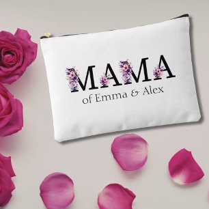 Pochette À Accessoires Floral Mama texte personnalisé Noms des enfants