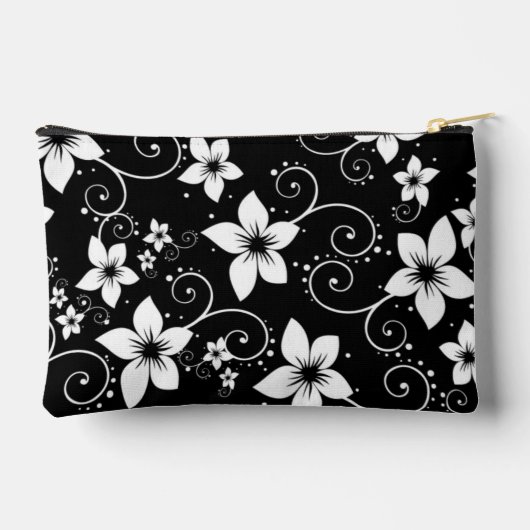 Pochette À Accessoires Floral moderne Tropical Noir Blanc (Verso)
