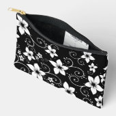 Pochette À Accessoires Floral moderne Tropical Noir Blanc (Ouvrir)