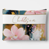 Pochette À Accessoires Floral rose et or personnalisé (Recto)