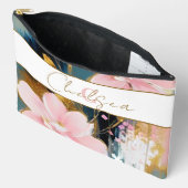 Pochette À Accessoires Floral rose et or personnalisé (Ouvrir)