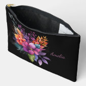 Pochette À Accessoires Florales élégantes et nom sur noir (Ouvrir)