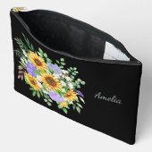Pochette À Accessoires Florales élégantes sur noir (Ouvrir)