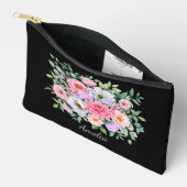 Pochette À Accessoires Florales élégantes sur noir (Ouvrir)