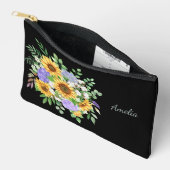 Pochette À Accessoires Florales élégantes sur noir (Ouvrir)