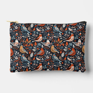 Pochette À Accessoires Flore et oiseaux dynamiques Motif nordique
