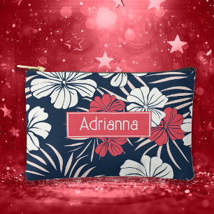 Pochette À Accessoires Flore tropicale rose et marine