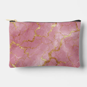 Pochette À Accessoires Fond de marbre rose avec veines dorées