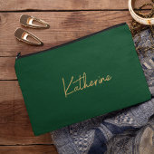 Pochette À Accessoires Forêt moderne Vert & Or Cosmétique