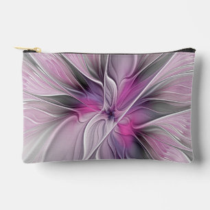 Pochette À Accessoires Fractal Floral Moderne Abstrait Fleur Rose Gris