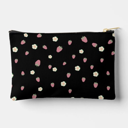 Pochette À Accessoires Fraises et fleurs Motif noir (Verso)