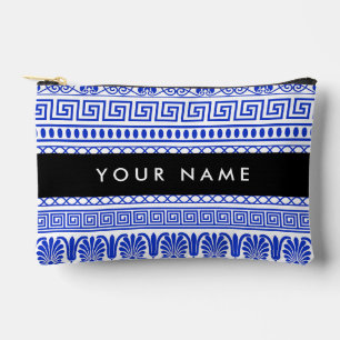 Pochette À Accessoires Fret grec, Clé de méandre mixte, Bleu, Votre Nom