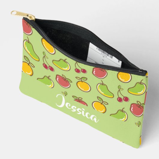 Pochette À Accessoires Fruits d'été frais motif vert (Ouvrir)