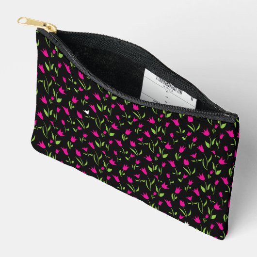 Pochette À Accessoires Fuchsia et Tulipes blanches sur Arrière - plan noi (Ouvrir)