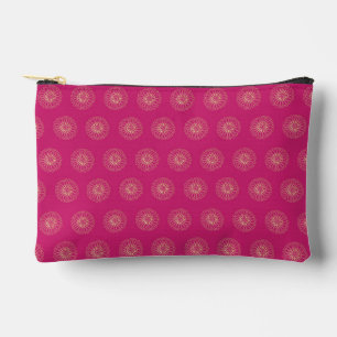 Pochette À Accessoires Fuchsia Médaillons de fleurs de Zinnia dorées