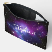 Pochette À Accessoires Galaxie céleste noire violette personnalisée (Ouvrir)