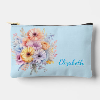 Pochette À Accessoires Gerbera flowers add name blue