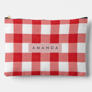 Pochette À Accessoires Gingham à carreaux rouge classique personnalisé