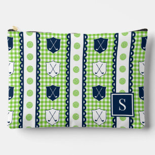 Pochette À Accessoires Gingham Crête de Golf Prépa - Vert Citron et Marin