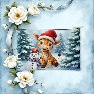 Pochette À Accessoires Girafe de caricature mignonne avec Santa Hat & Sno