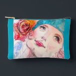 Pochette À Accessoires Girl With Red Rose and Turquoise Beret Watercolor<br><div class="desc">Girl Watercolour Painting. Designed from my original watercolours.</div>