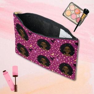 Pochette À Accessoires Glam Black Woman Afran Hair pic rouge à lèvres ros