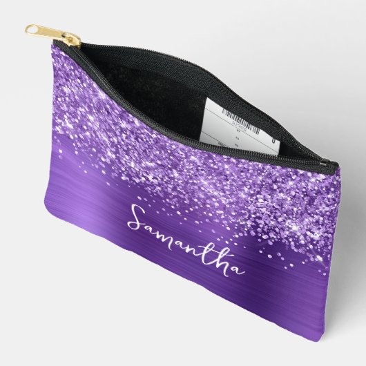 Pochette À Accessoires Glittery Amethyst Glam Script Name (Ouvrir)