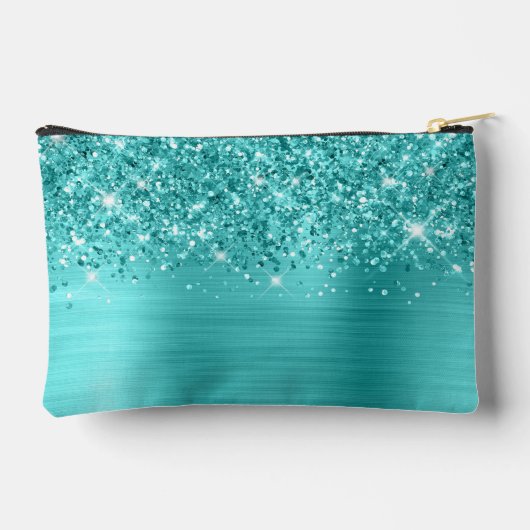 Pochette À Accessoires Glittery Turquoise Blue Glam Script Name (Verso)