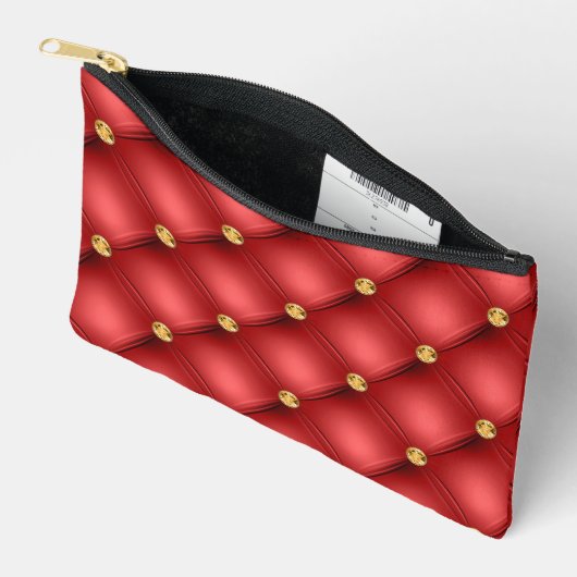 Pochette À Accessoires Gold et Red Diamond Tufted (Ouvrir)