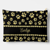 Pochette À Accessoires Golden Paw Prints on Black with Custom Name (Verso)