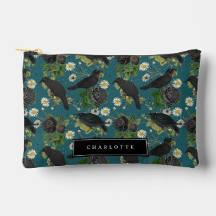 Pochette À Accessoires Goth Crows et Roses noirs Profond Turquoise Motif