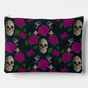 Pochette À Accessoires Gothique foncé Grungy Vins Roses Corbeau crâne ros