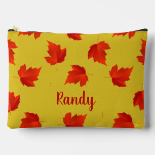 Pochette À Accessoires Gradient rouge sec feuille nom personnalisé jaune