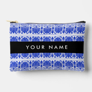 Pochette À Accessoires Grec Fret Arabesque Bleu, Votre Nom, Personnaliser