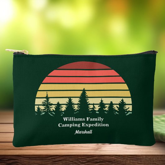 Pochette À Accessoires Green Forest Sunset Camping Trip Personnalisable