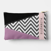 Pochette À Accessoires Grey Zigzag, Grey Chevron, Purple, Votre Nom (Verso)