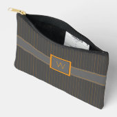 Pochette À Accessoires Gris avec fines rayures orange (Ouvrir)