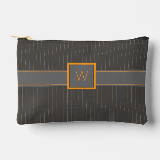 Pochette À Accessoires Gris avec fines rayures orange (Recto)
