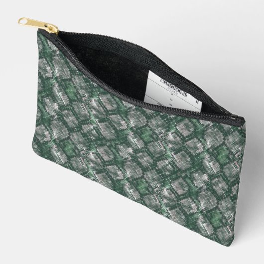 Pochette À Accessoires Gris, peau de serpent imitation verte. (Ouvrir)