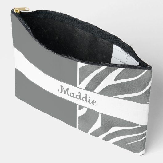 Pochette À Accessoires Gris Zebra Stripes Motif (Ouvrir)