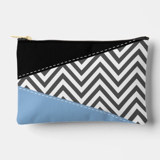 Pochette À Accessoires Gris Zigzag, Gris Chevron, Motif Zigzag, Bleu (Recto)