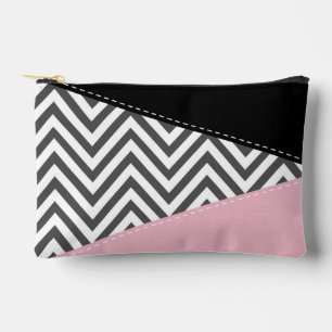 Pochette À Accessoires Gris Zigzag, Gris Chevron, Motif Zigzag, Rose