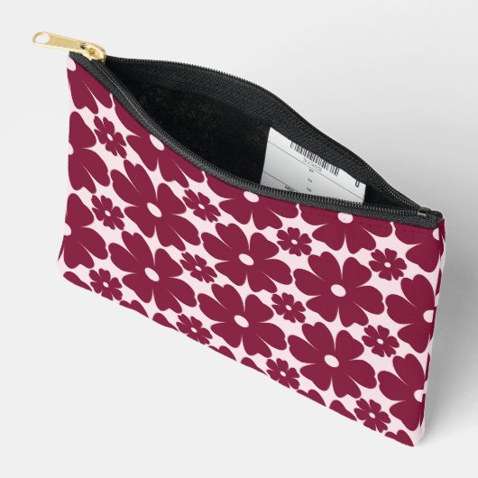 Pochette À Accessoires Groovy Retro Daisy Pattern Deep Berry Pink (Ouvrir)