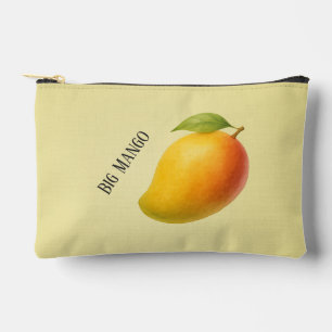 Pochette À Accessoires Gros Mangue, Fruit Sucré et Nom sur Fond Jaune