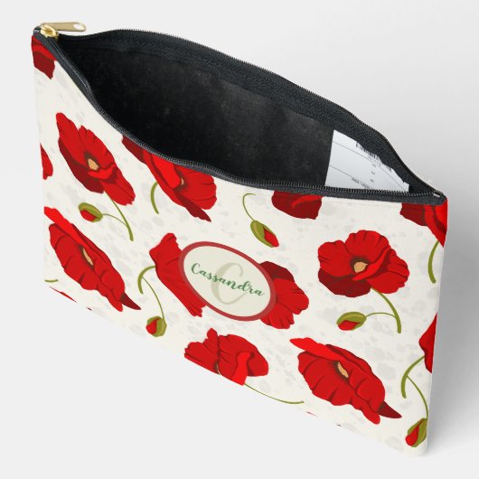 Pochette À Accessoires Gros papillons rouges, avec Monogramme (Ouvrir)