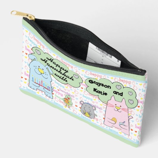 Pochette À Accessoires Hanoukka Chat et amis Jouer Dreidel (Ouvrir)